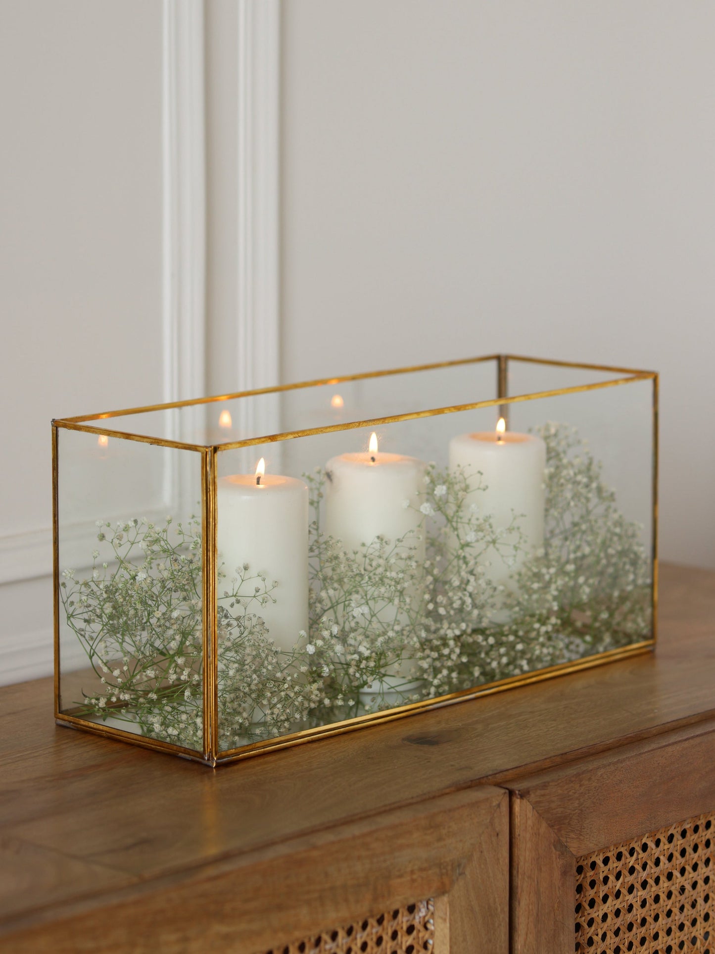 Clear Glass & Brass Lantern, Rectangle - Fleck