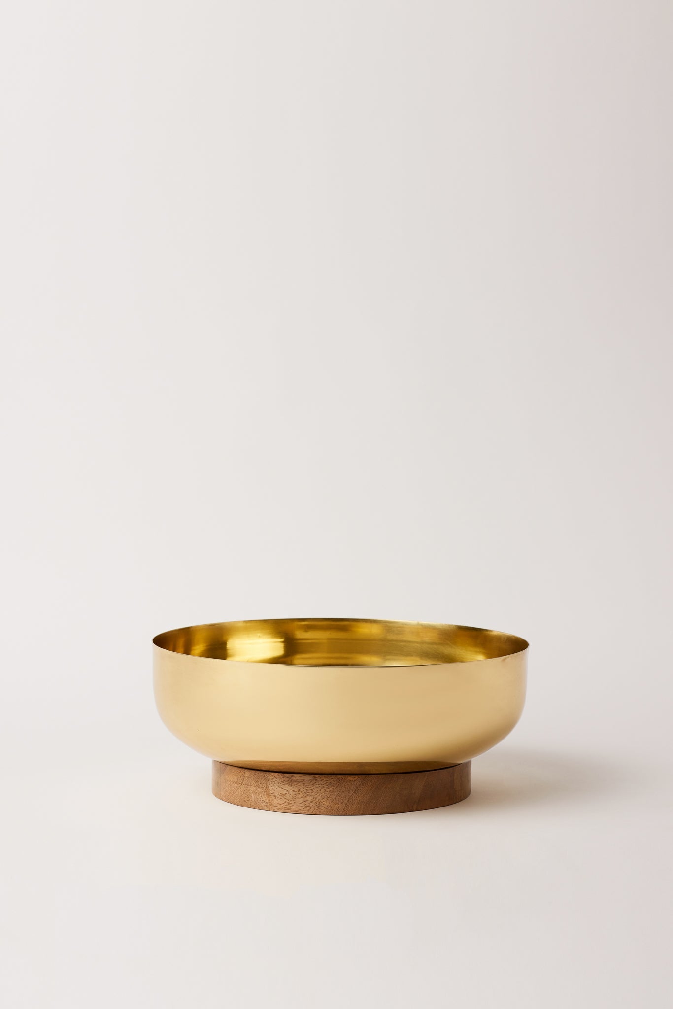 Medium Footed Brass Urli With Wood Base - Fleck