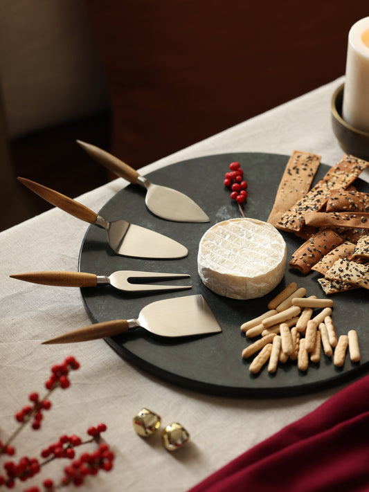 Cheese Knives Set of 4 with marble platter fleck