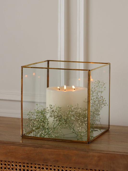 Clear Glass & Brass Lantern, Square - Fleck