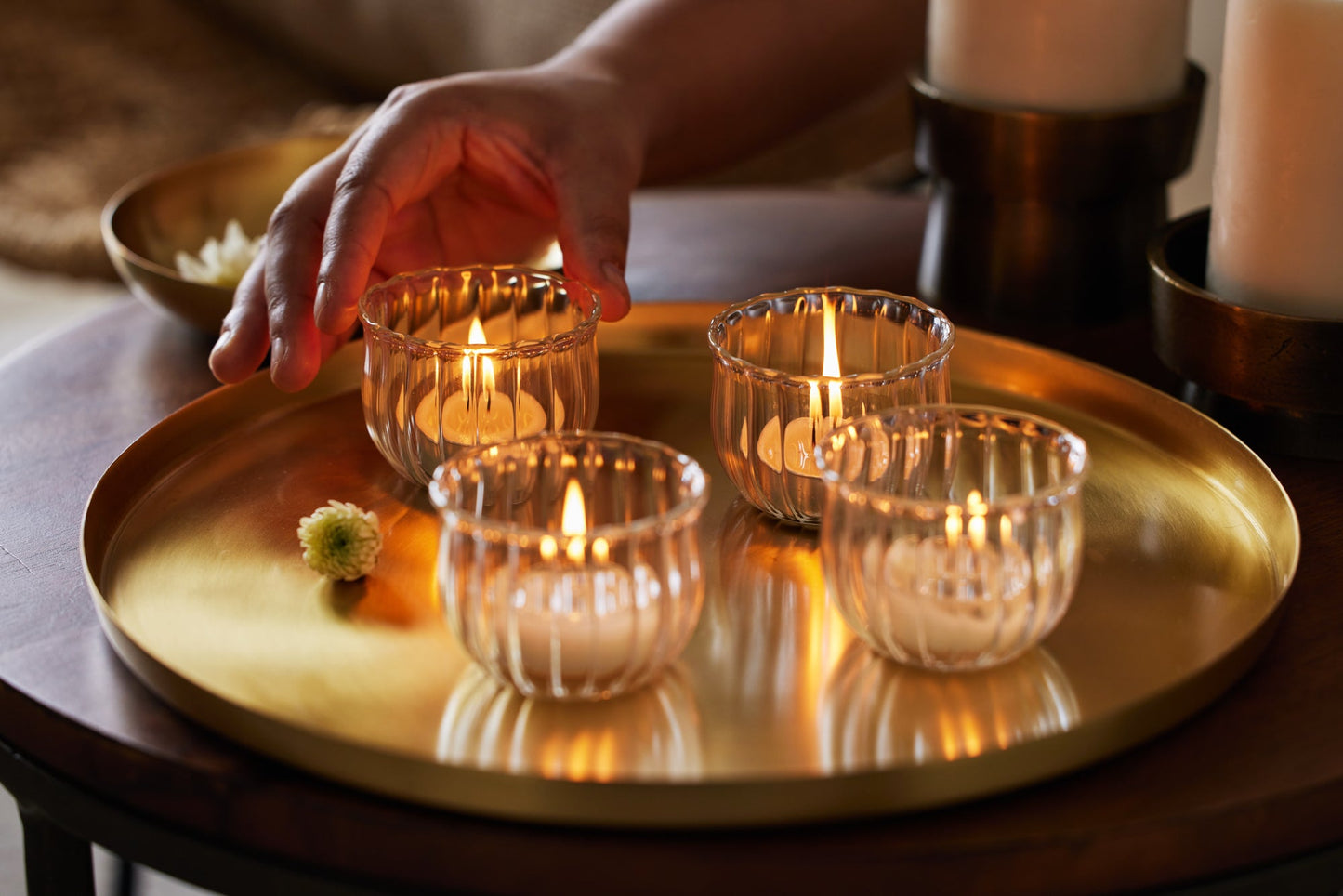 Kira glass tea light holder set