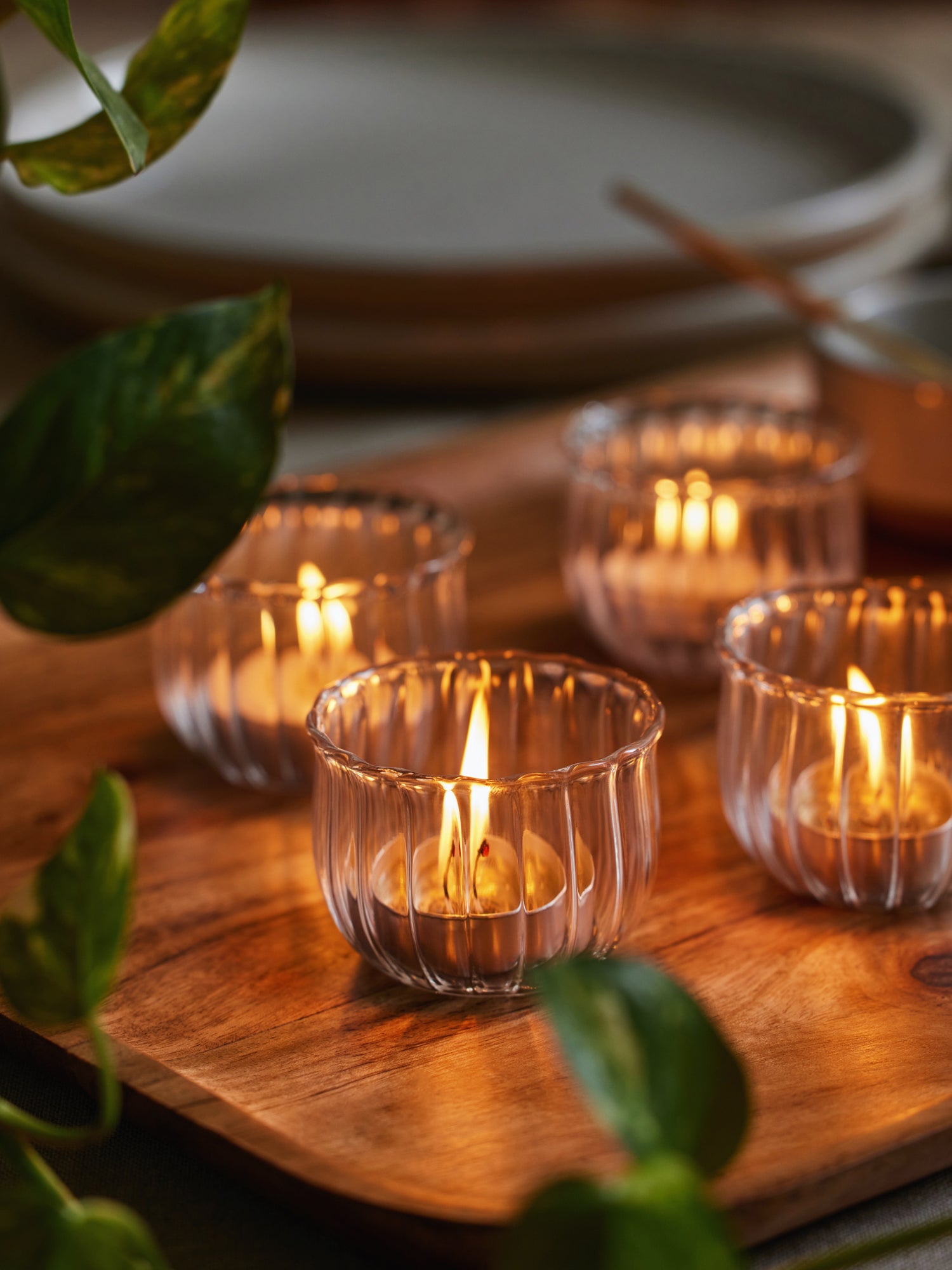 Kira small glass tealight holder set