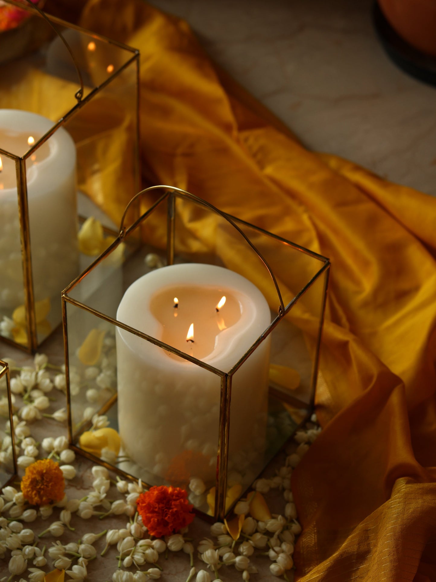 Clear Glass & Brass Lanterns with a Handle Small